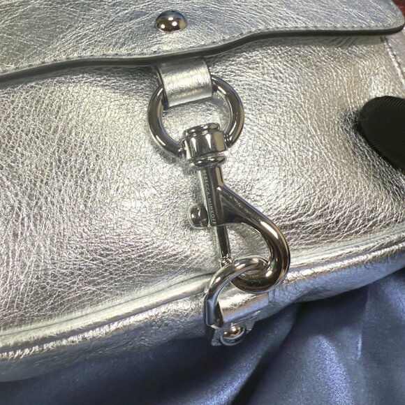 Rebecca Minkoff NWT Blythe Xbody – Silver Leather with Jewel-Tone Metallic Strap - Picture 4 of 16